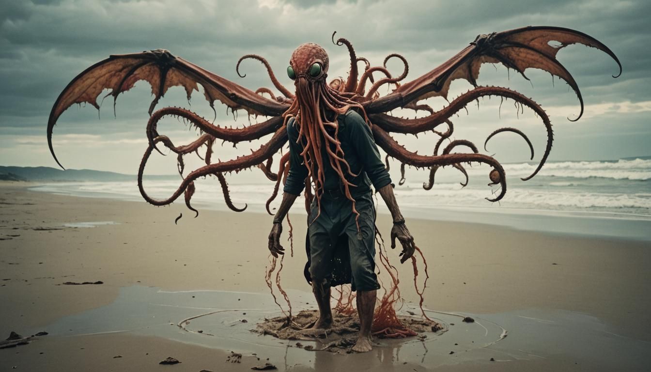 Beach Horror: Man Confronts Tentacled Monster