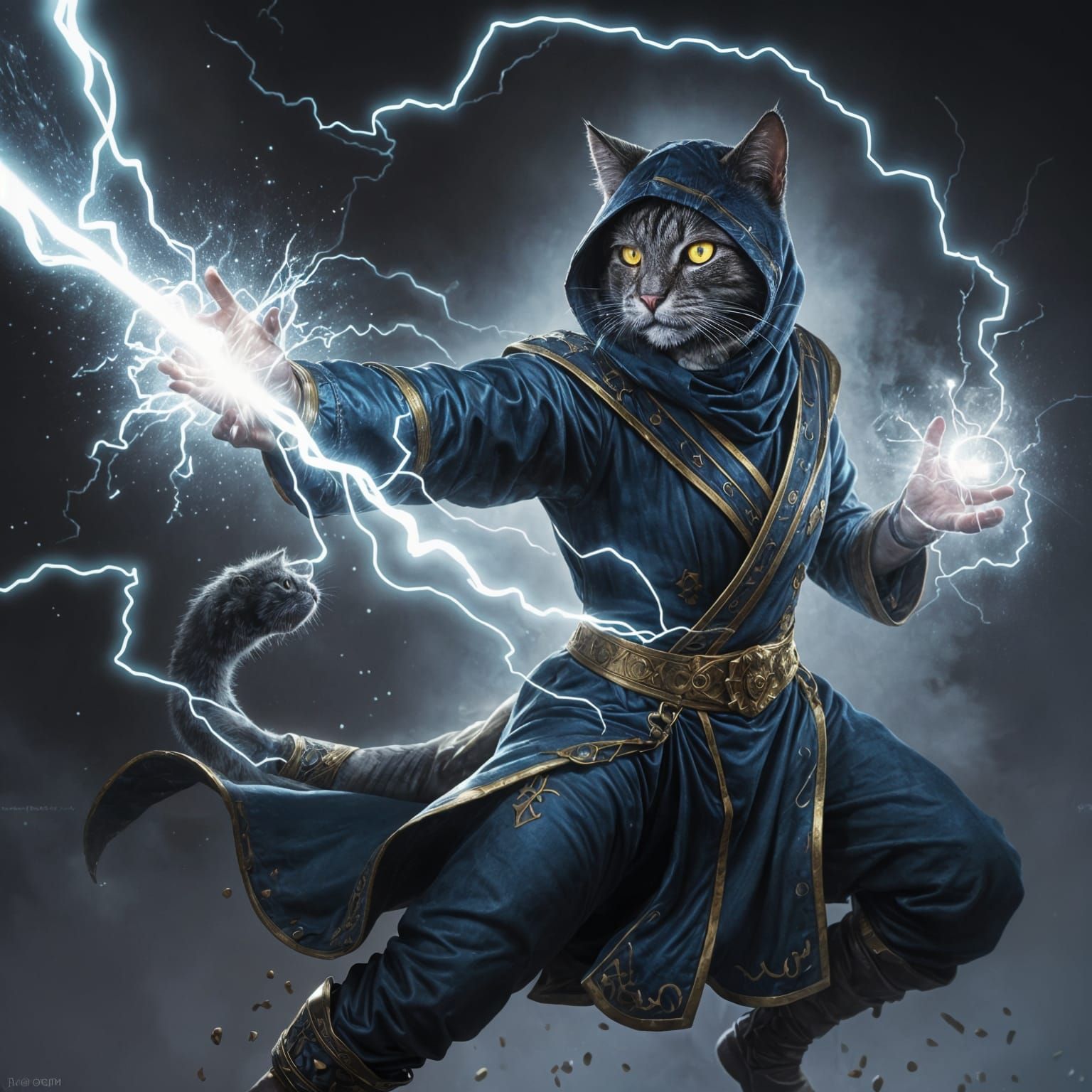 Hyperrealistic Cat-like Warlock Portrait in Dark Fantasy Sty...