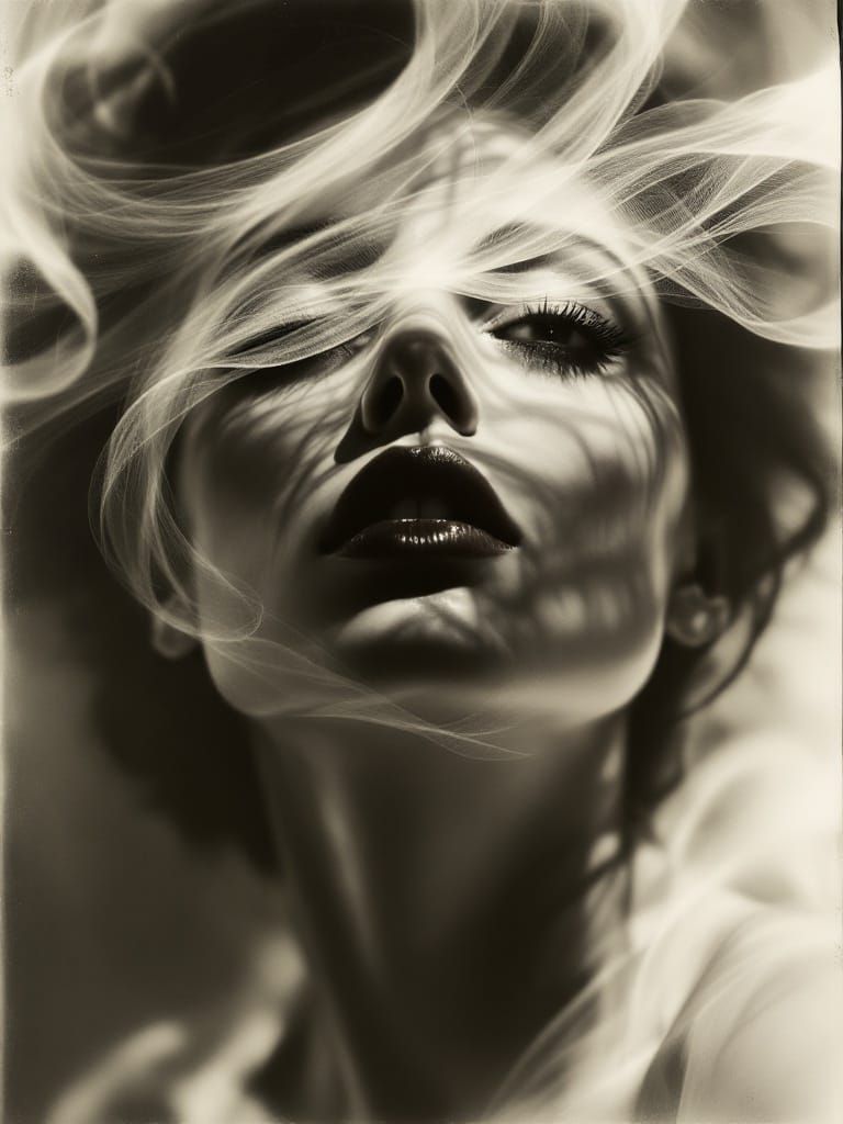 Ethereal Sepiagrisaille Portrait in Photographic Style