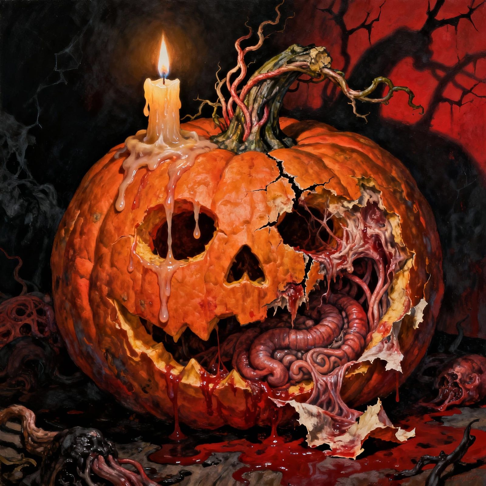 Scary Halloween Pumpkin in a Dark, Eerie Style