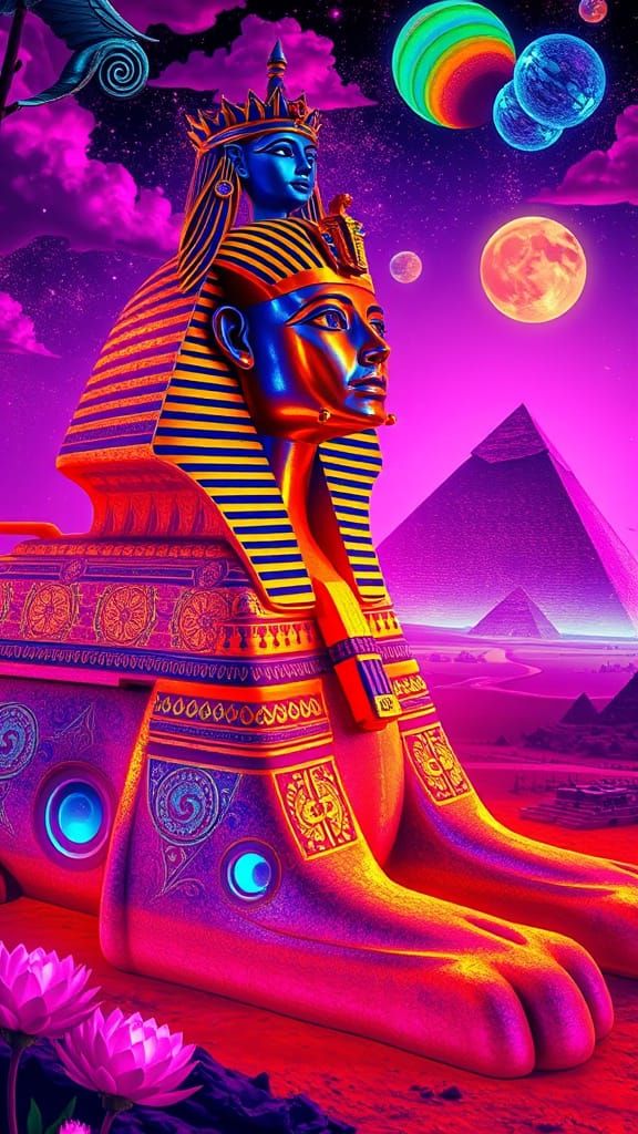 Blackroom: Digital art 3D egypt pyramids Giza Sphinx Cleopatra King Tut fantasy art surreal whimsical psychedelic pop ar...