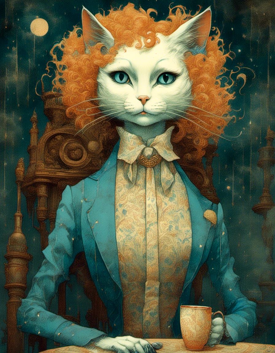 Coffee with night cat.