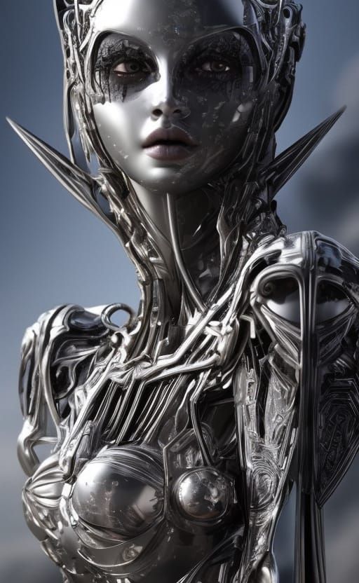 Beautiful Female Cyborg with Soulful Eyes in Sci-Fi Style