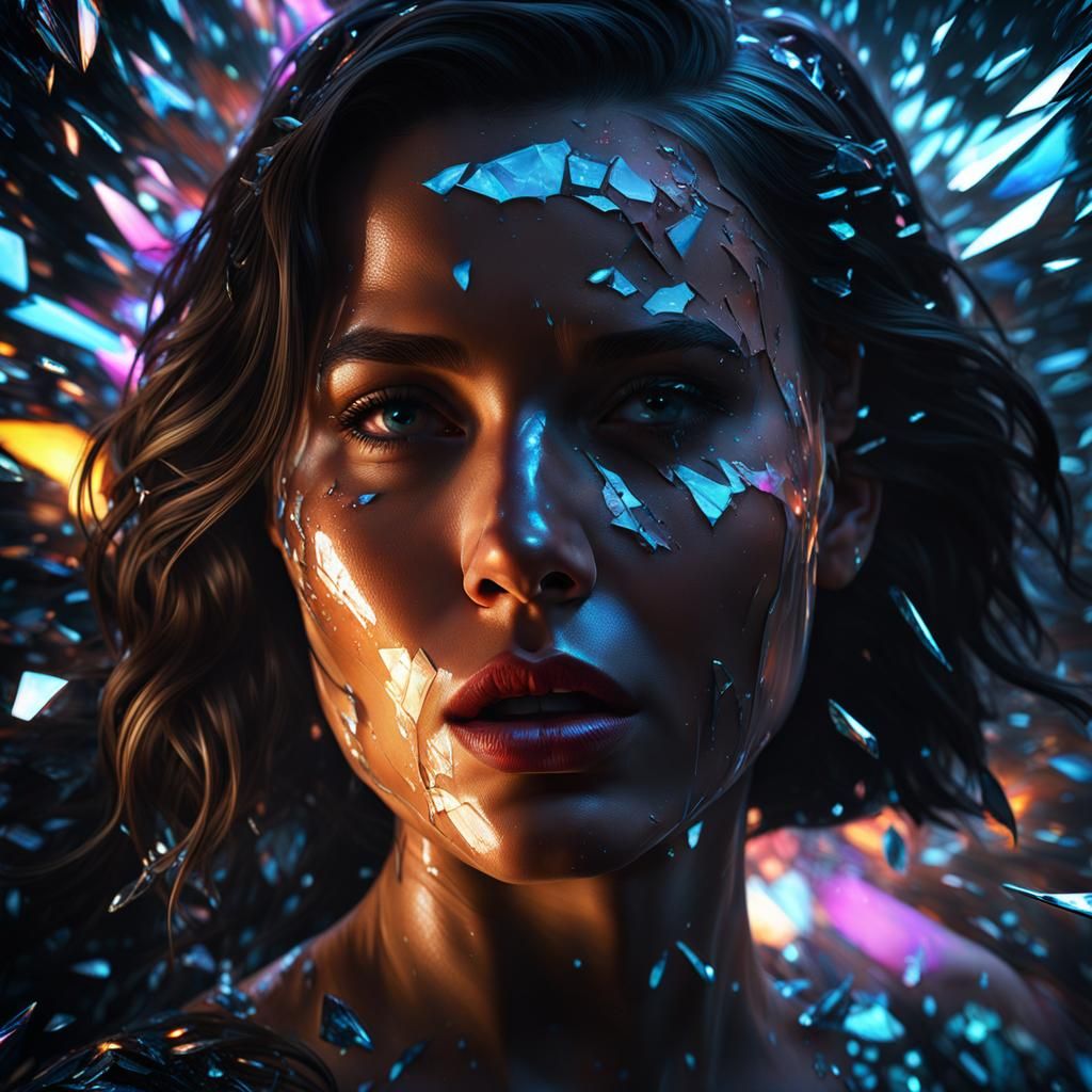 Shattered Glass Character Portrait in Hyperrealistic Style