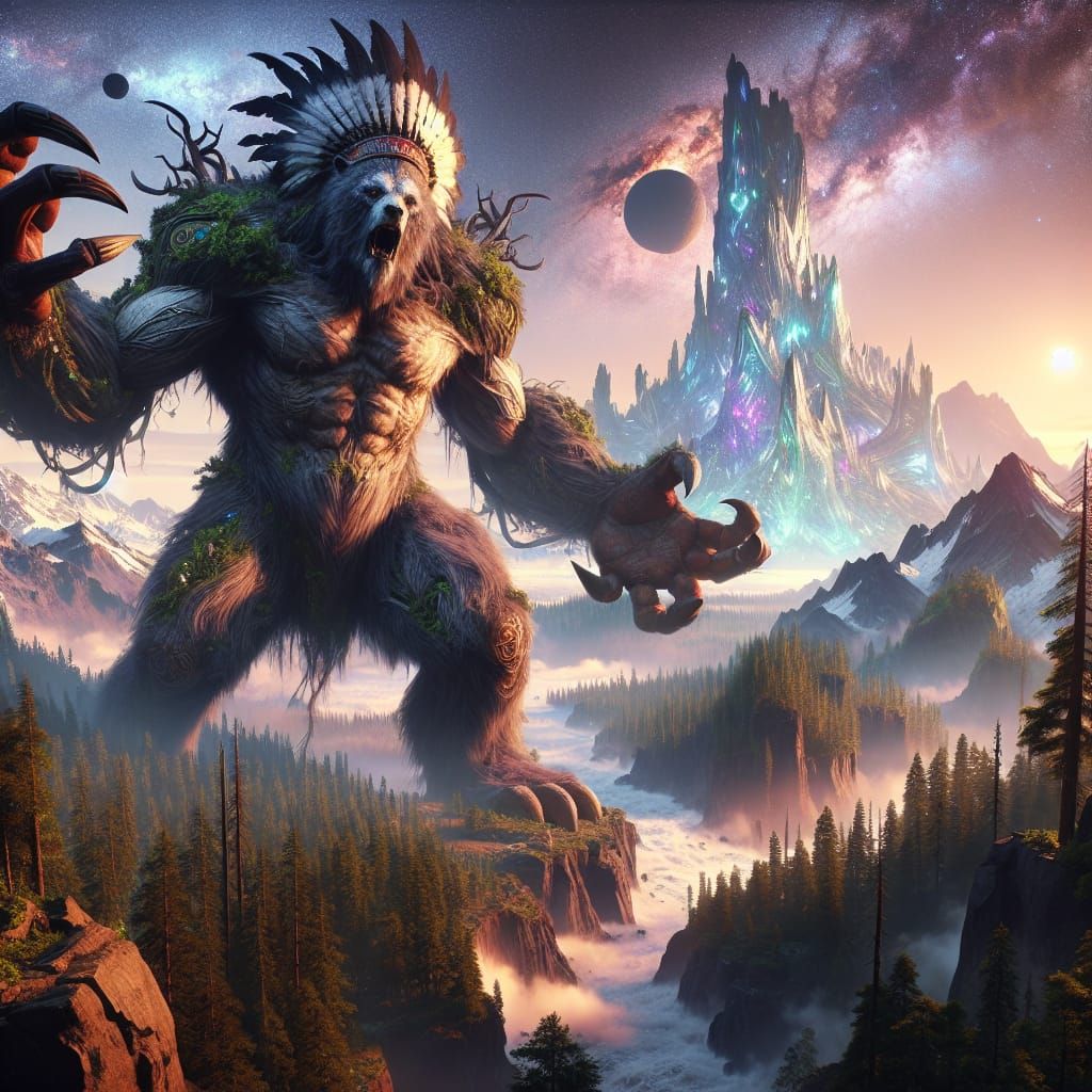 Colossal Werebear Titan on a Mystical Planet