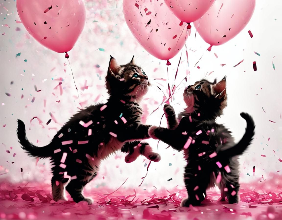 Kissing Kittens in Pink Confetti Silhouette