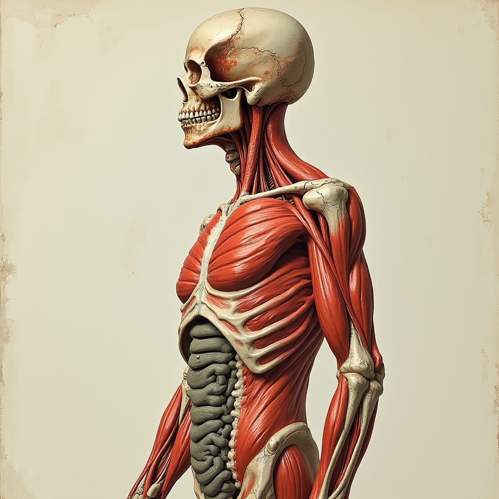 Anatomical Illustration in Style of Medical Etchings