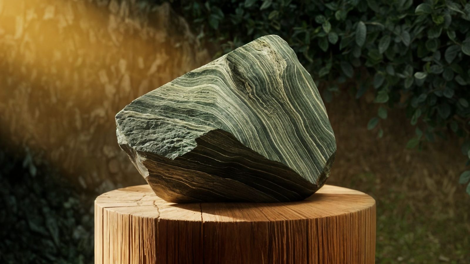 Araguaia Greenschist Stone on Pedestal in 3D Render