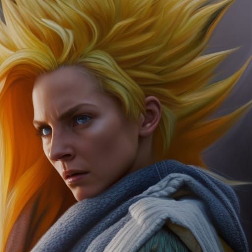 Hyperrealistic Super Saiyan Female in Combat