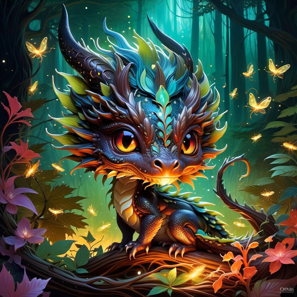 Chibi Woodland Dragon in Anime Style