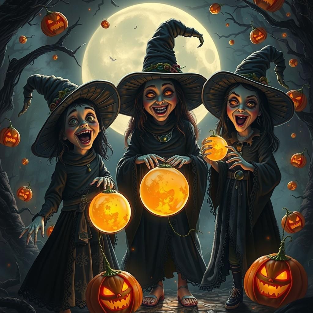 Eerie Witches Conjure in Mystical Forest