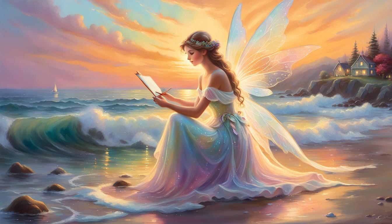 Fairy Painting Sunset: Ethereal Fantasy Illustration