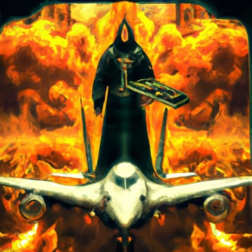 Saintly Figure in Burning Airplane