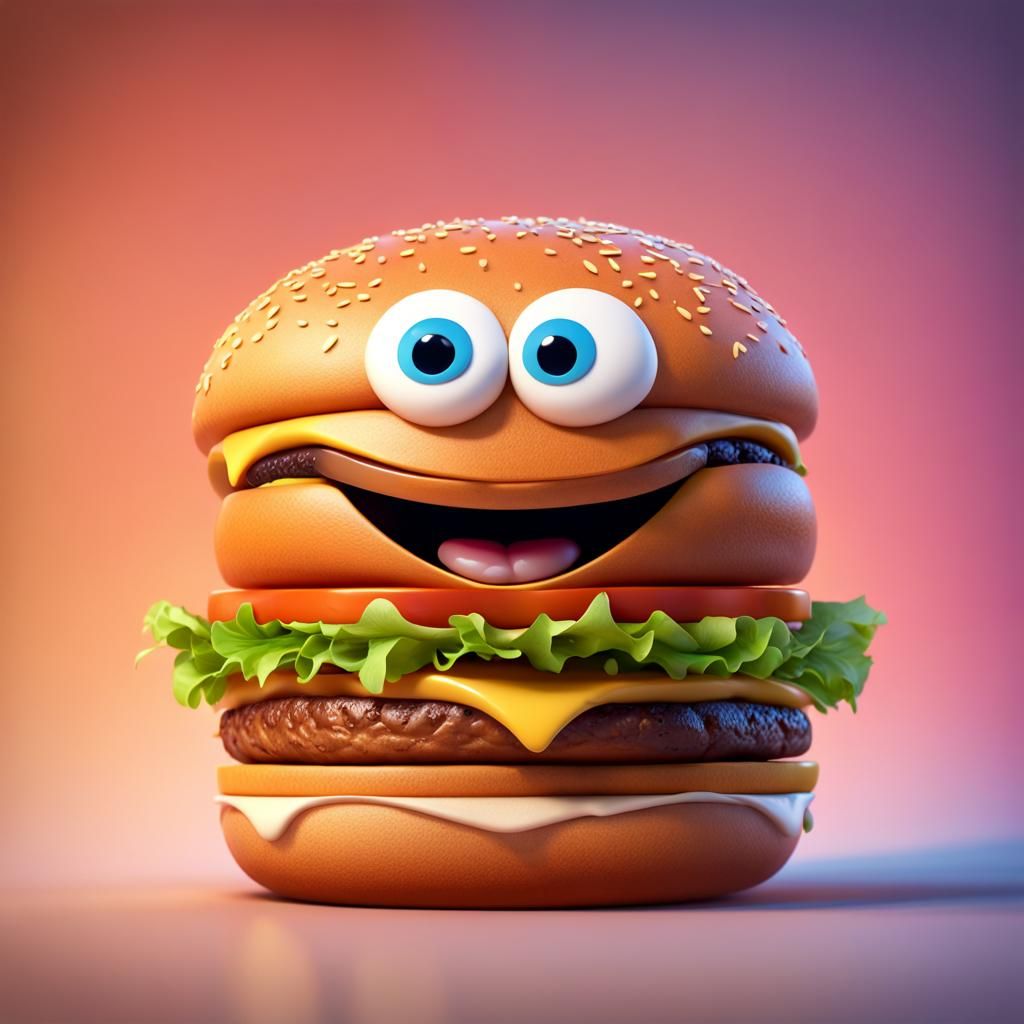 Happy Burger on Coffee Break: 3D Digital Art