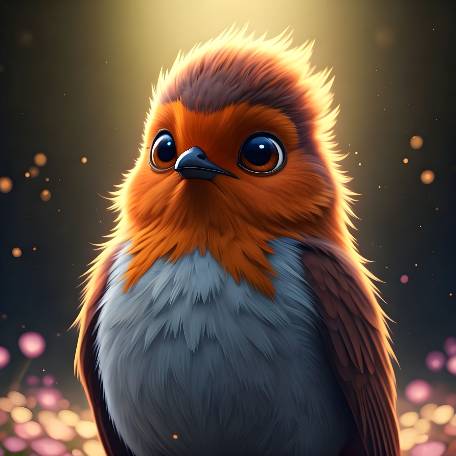 Pixar-Style Proud Robin in Magical Forest