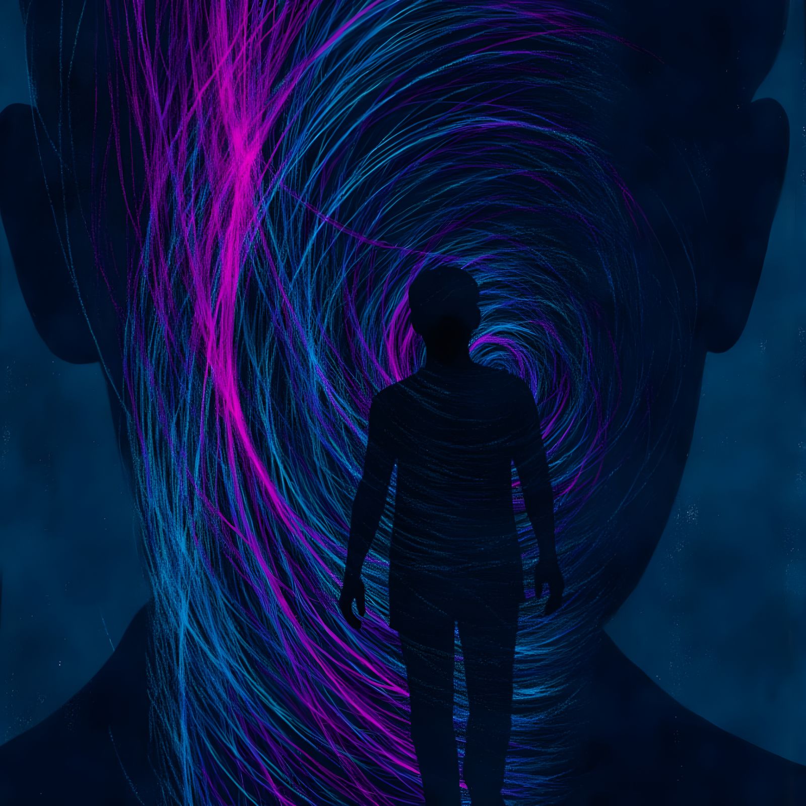 Figure Lost in Digital Vortex, AI Art