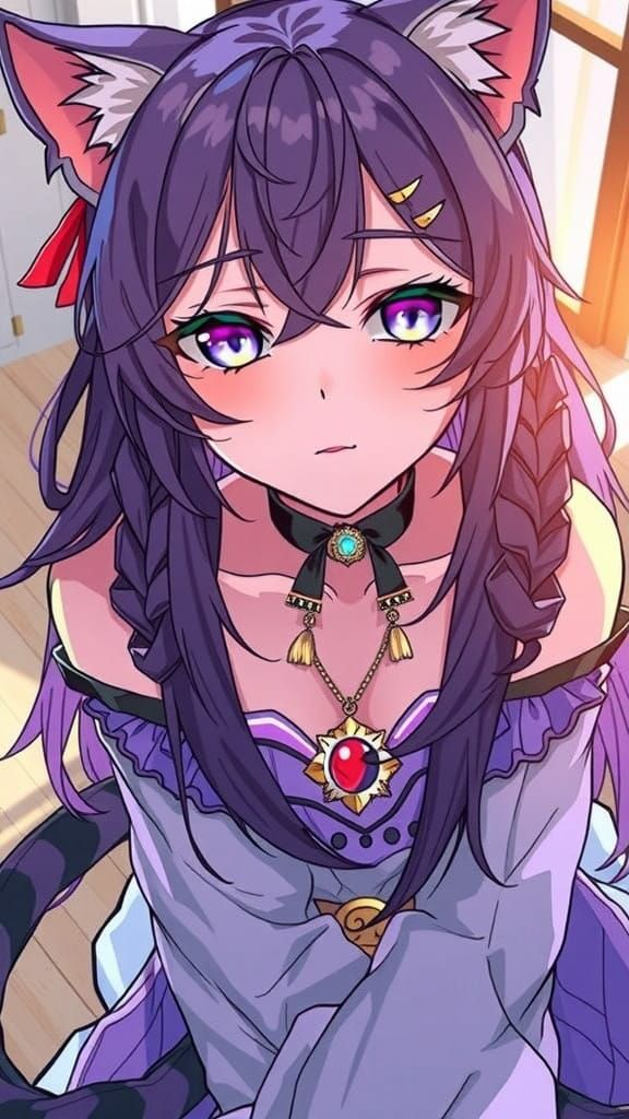 Elegant Anime Girl with Vibrant Purple Eyes and Hair