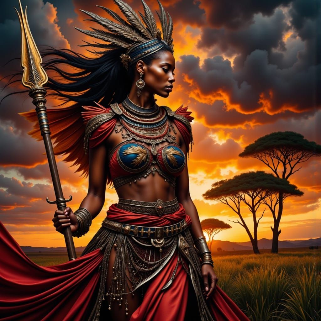 Fierce African Warrior in Tribal Armor, Unleashing Power on ...