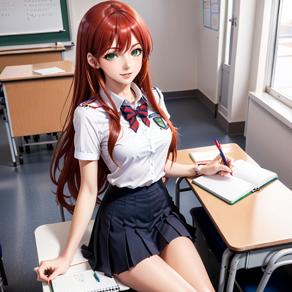 Girl Drawing Manga in American High School Classroom