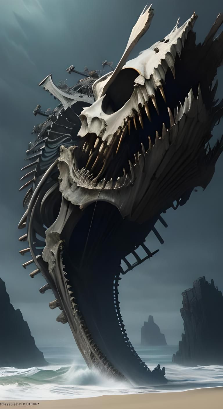 Haunting Whale Skeleton in Gothic Horror Style