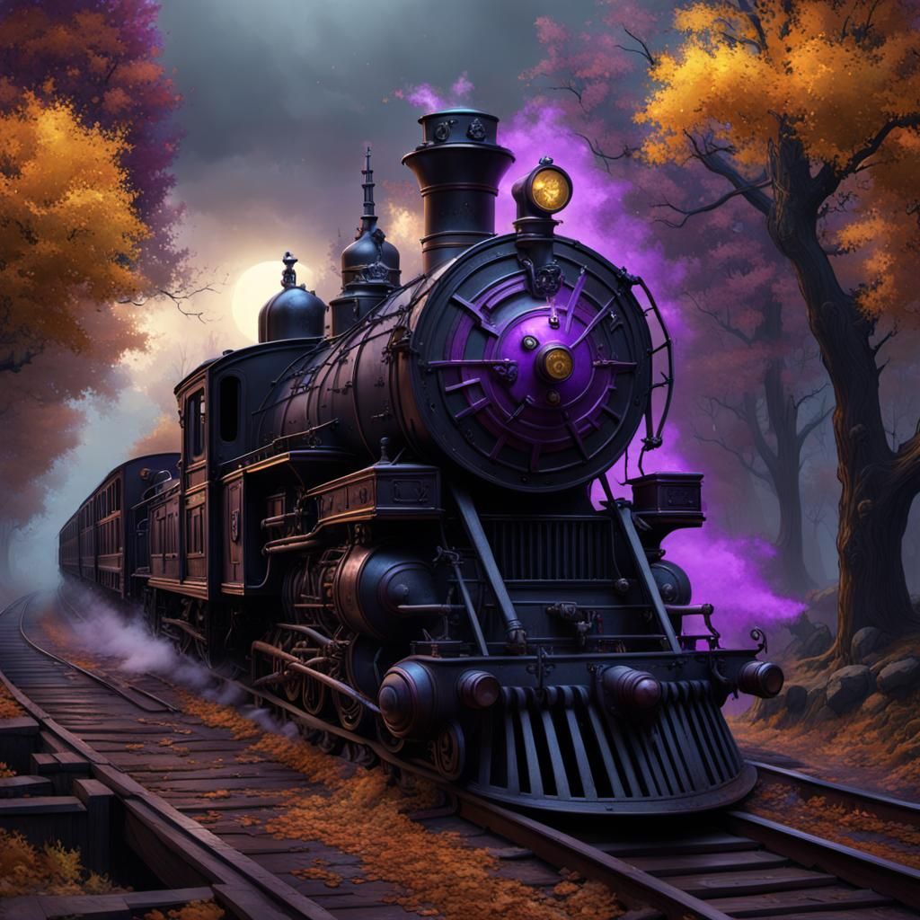 Headless Horseman Drives Ichabod Train: Dark Fantasy Art