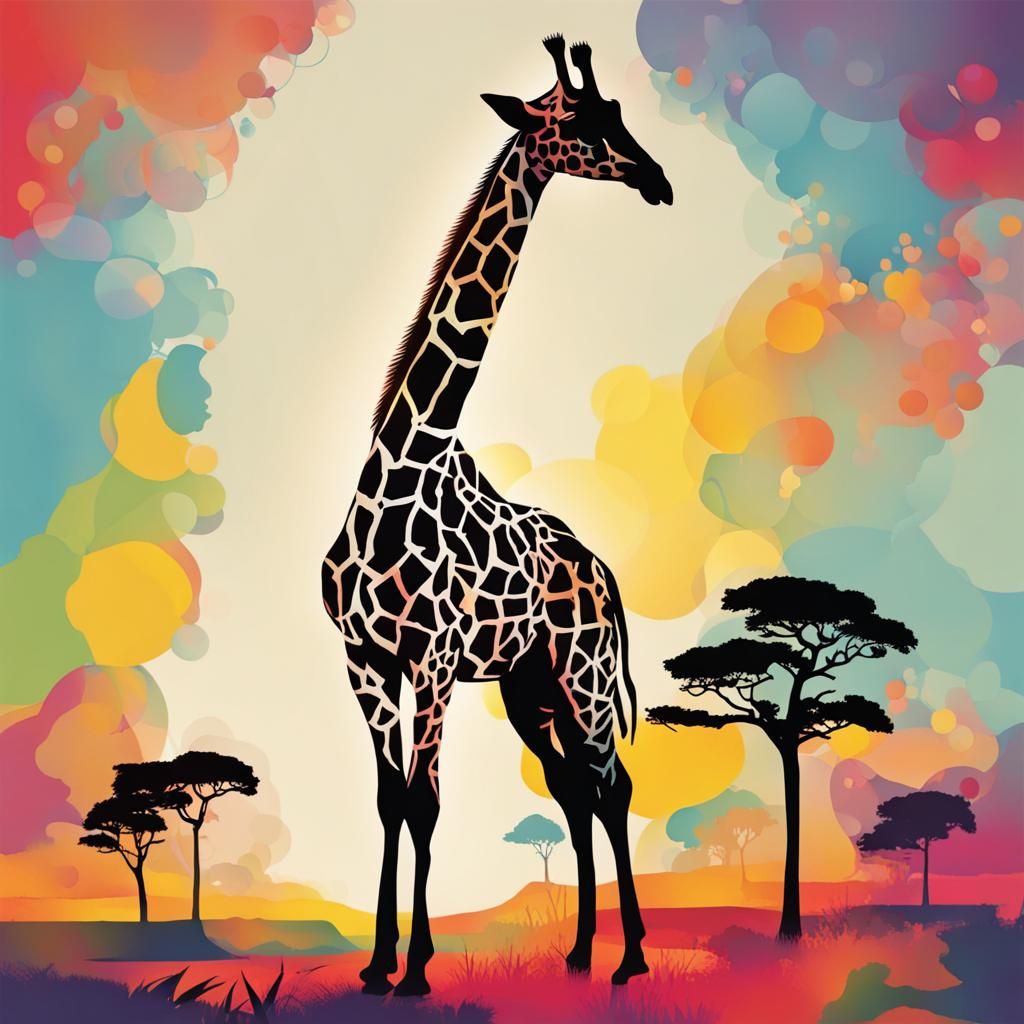 Colorful Giraffe Silhouette Art