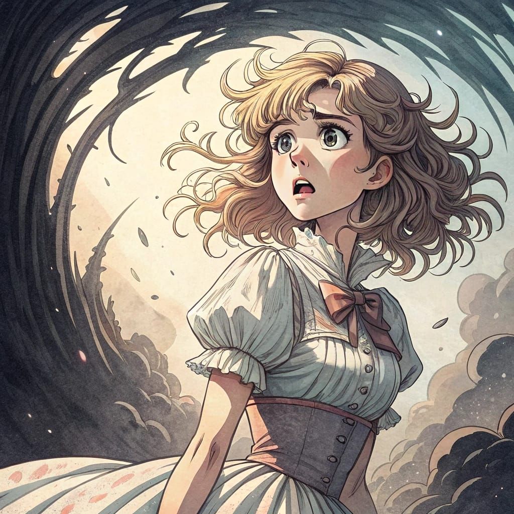 Manga Style Damsel in Distress with Swirling Shadows