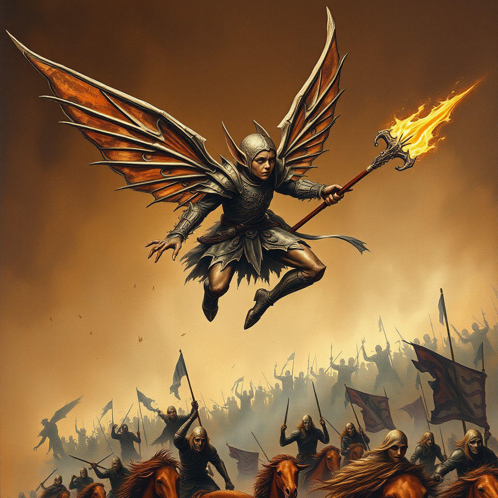 Dynamic Fairy Elf with Glowing Staff in Impasto Style