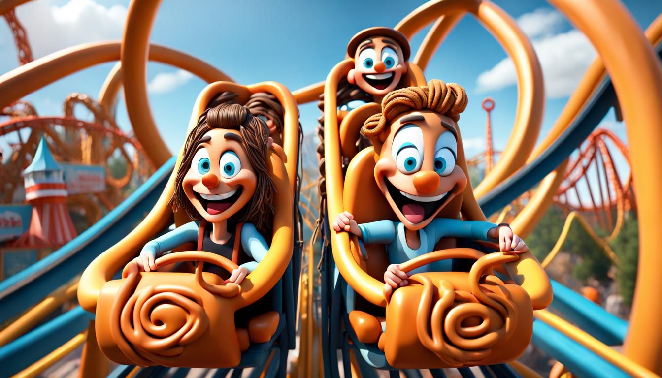Pretzel Characters Enjoying Roller Coaster Ride