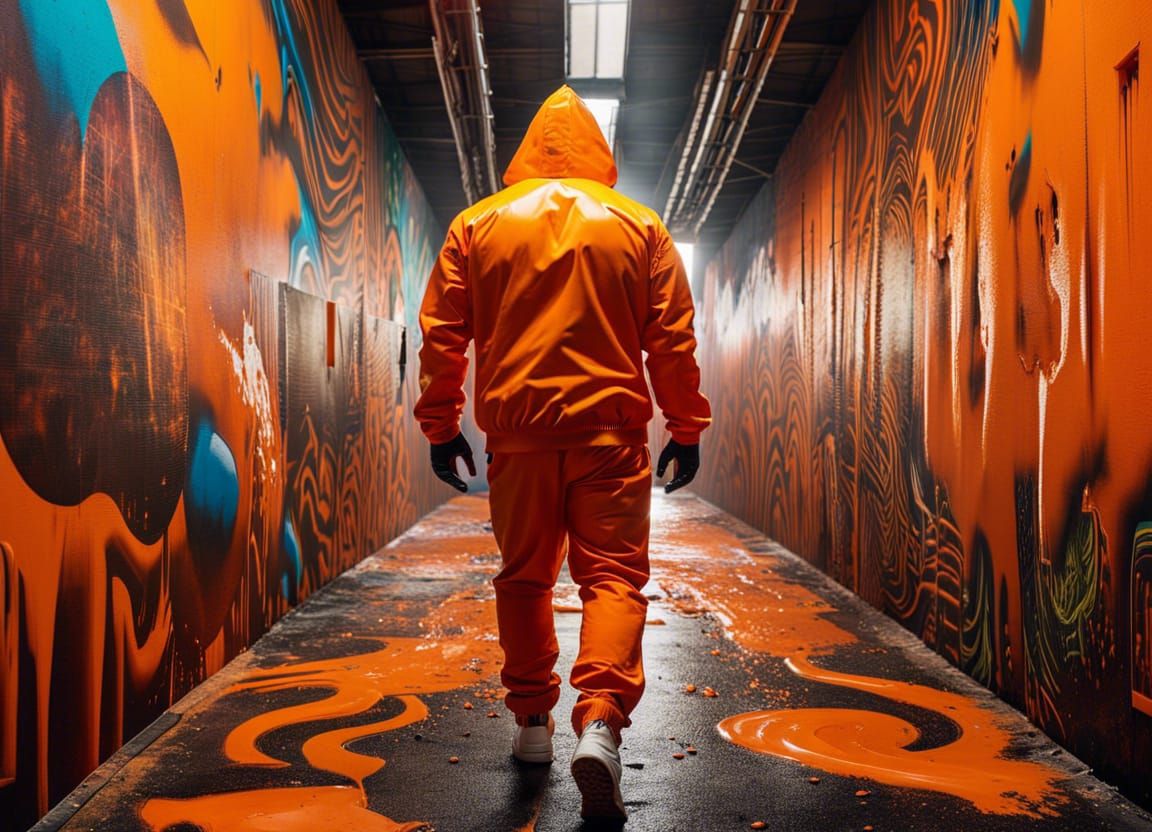 Muscular King in Orange Suit Navigating Maze