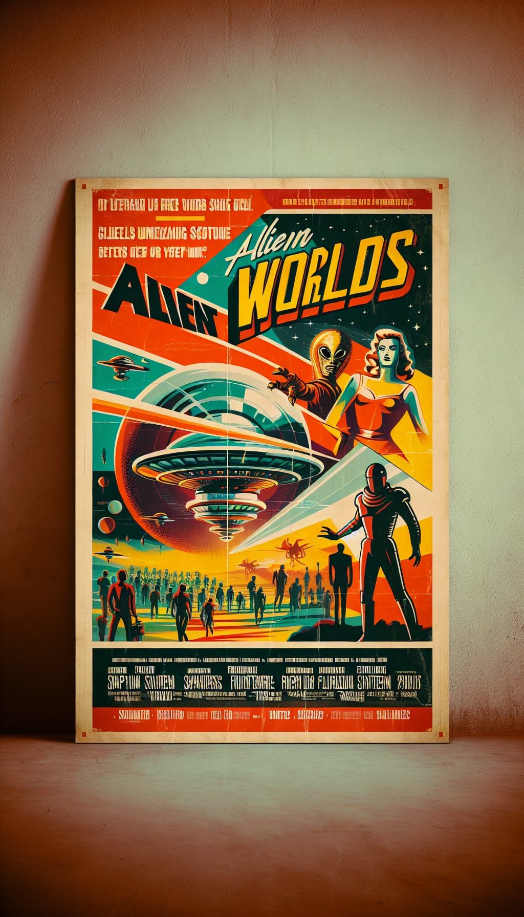Retro Movie Poster for 'Alien Worlds' Sci-Fi Film