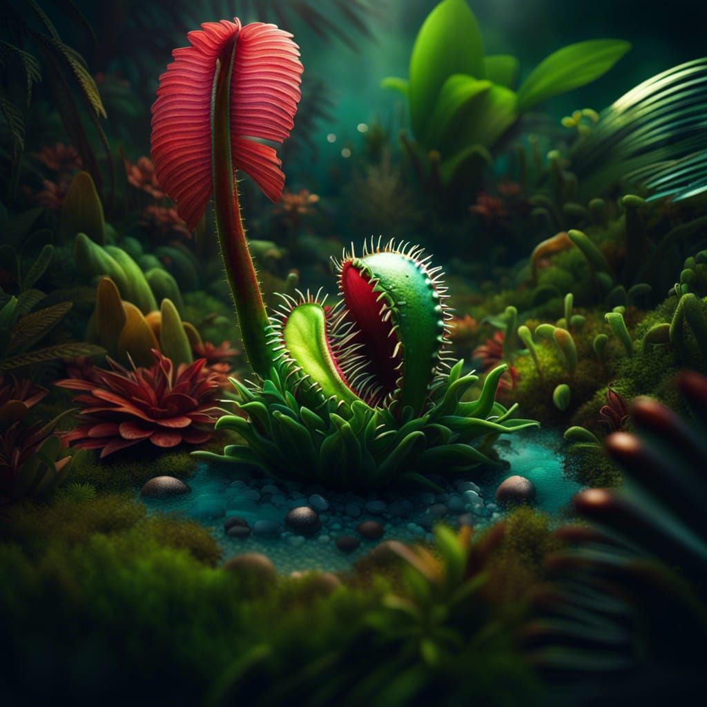 Photorealistic Venus Flytrap in Tropical Lagoon