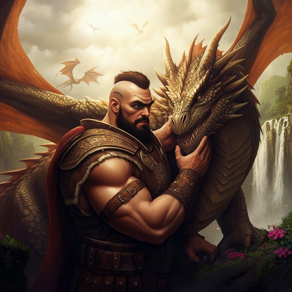 Cyclops King Petting Dragon in Hyperrealistic Style