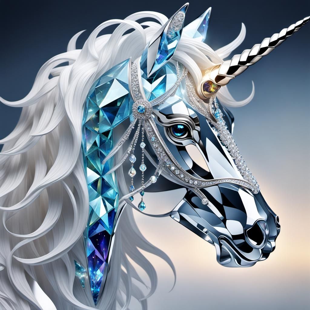 Luminescent Crystal Unicorn with Flowing Mane