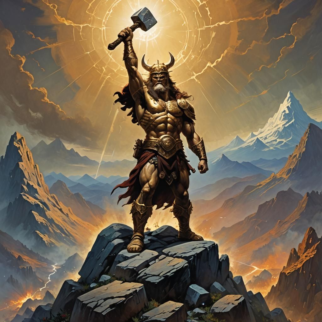 Epic Warrior with Divine Hammer in Fantasy Art Style