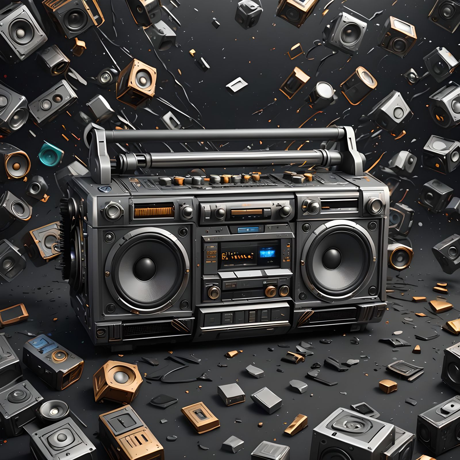 Cartoonish Silver Boombox in Detailed Matte Style