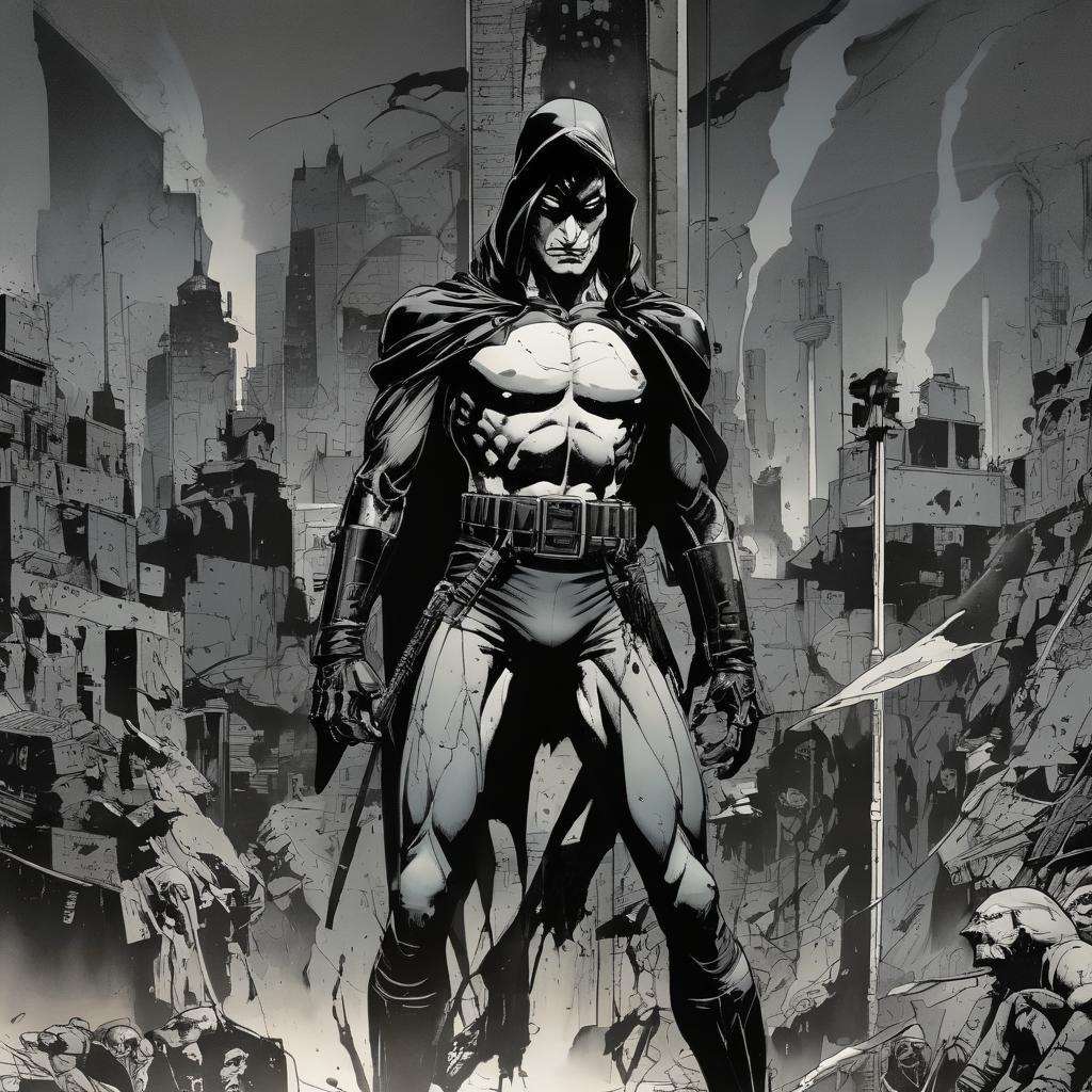 High Contrast Grimdark Graphic Novel Scene