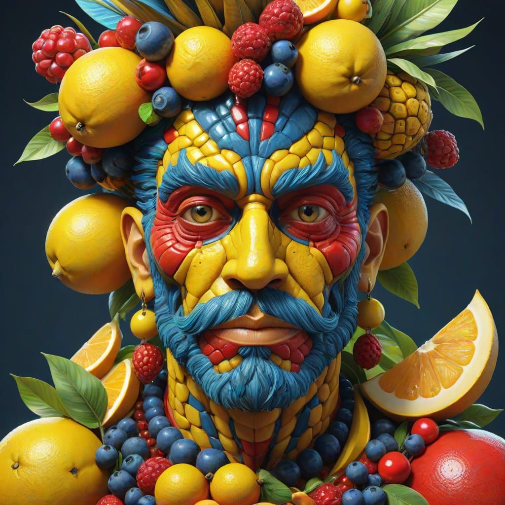 Vibrant Tropical Fruit Portrait in Hyper-Realistic Digital A...