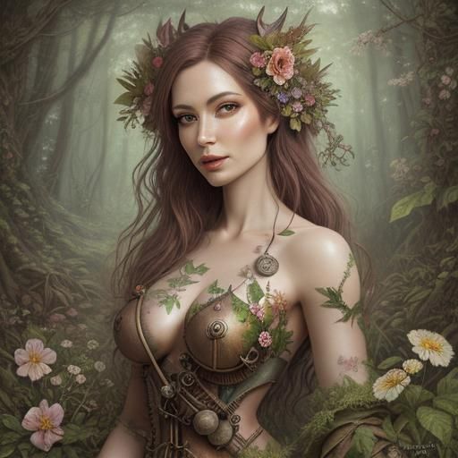 Steampunk Fairy in Forest: Detailed Pencil Art