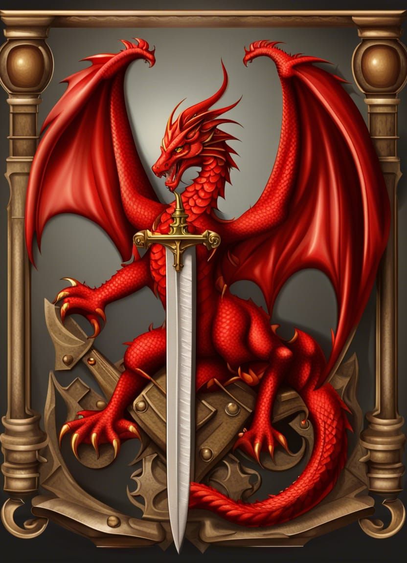 Scarlet Dragon Coat of Arms in Medieval Style
