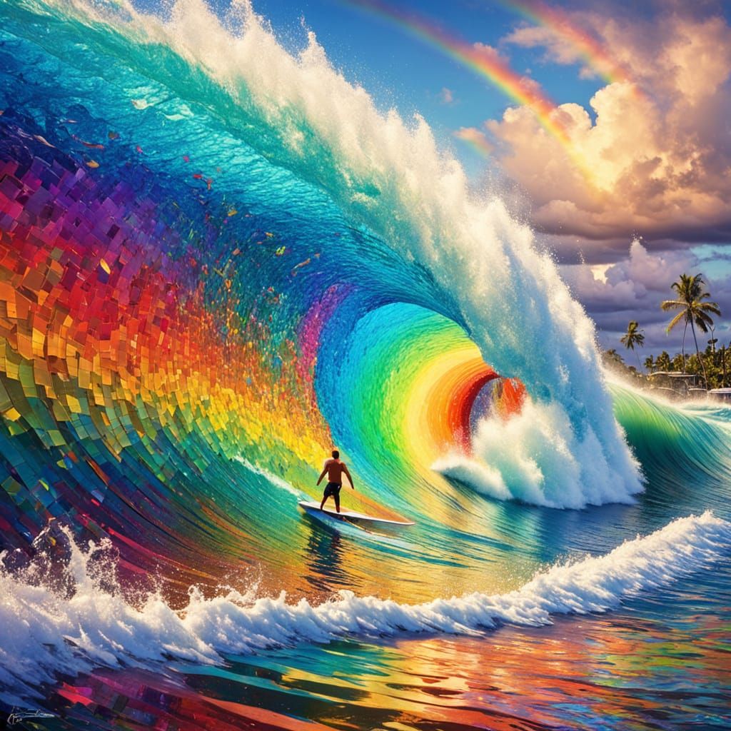 Vibrant Rainbow Mosaic Art at Sunset