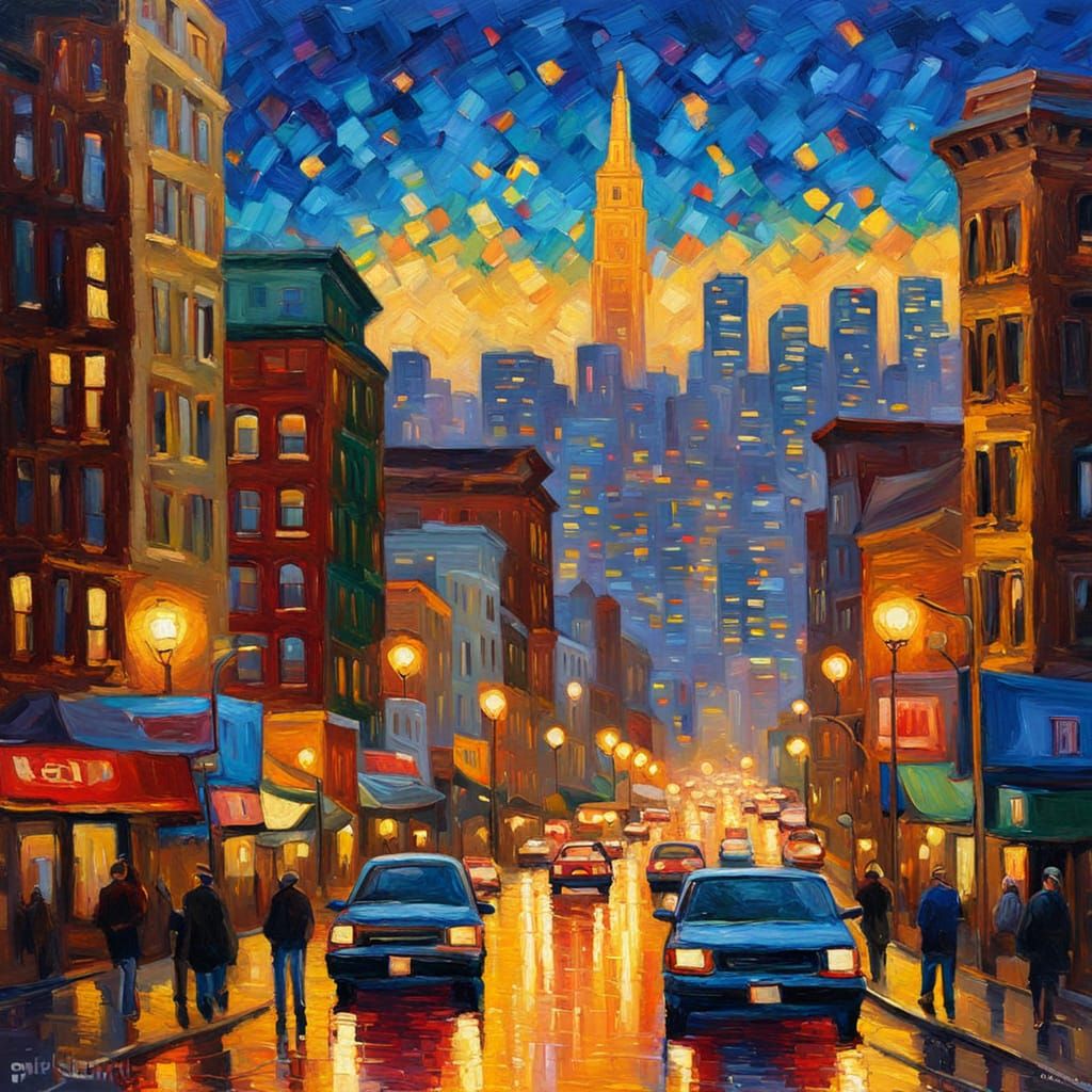 San Francisco Cityscape in Neo-Impressionist Style