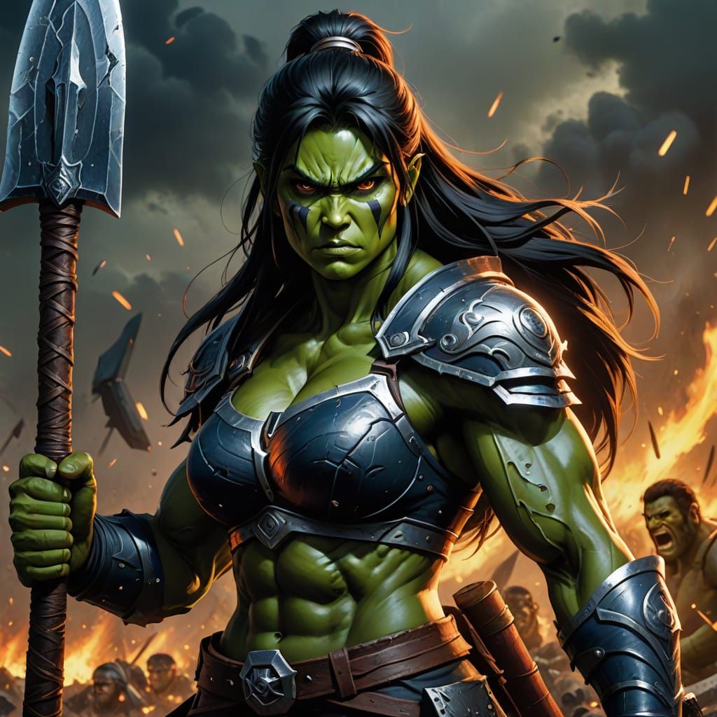 Fierce Female Warrior in Epic Battle