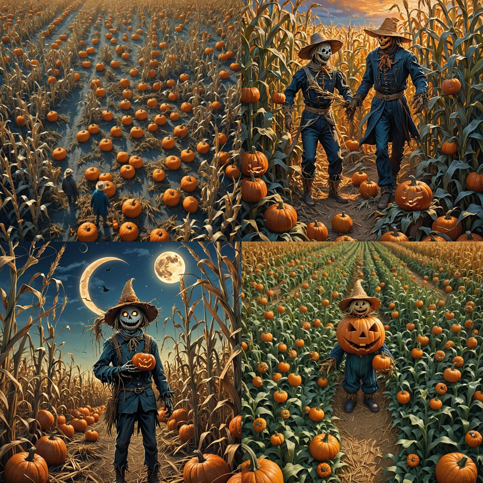 Cartoonish Showdown: Pumpkin vs Scarecrow in Corn Maze