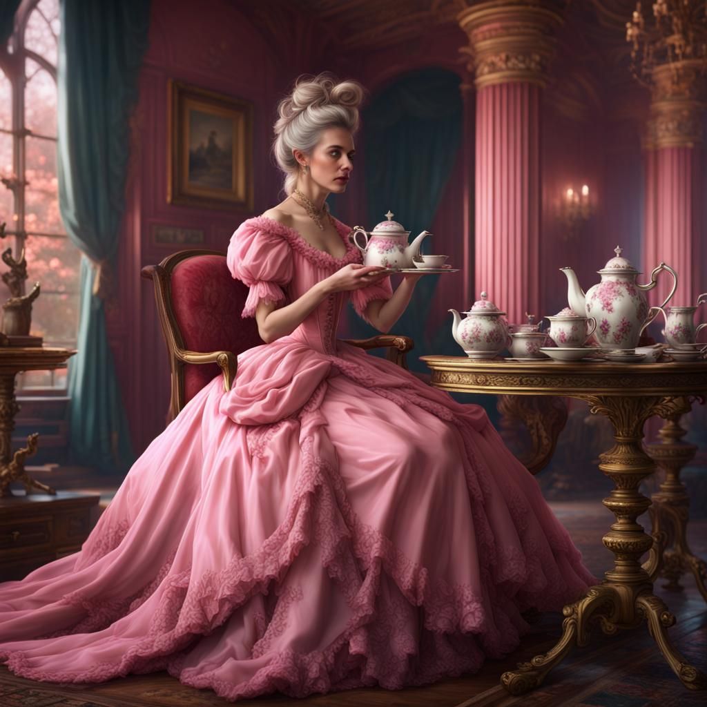 19th Century Princess in Pink Gown, Detailed Matte Painting