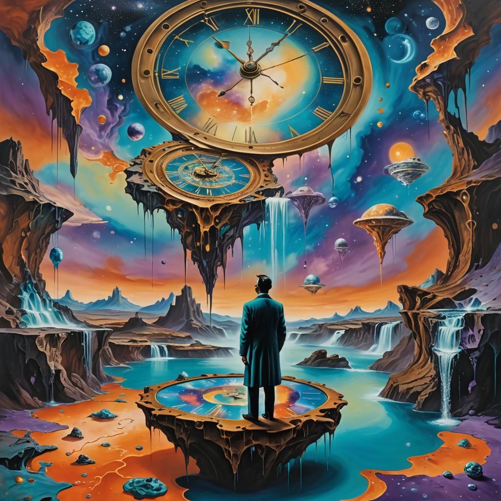 Dreamer Gazing at Surreal Galaxies as Oil Painting