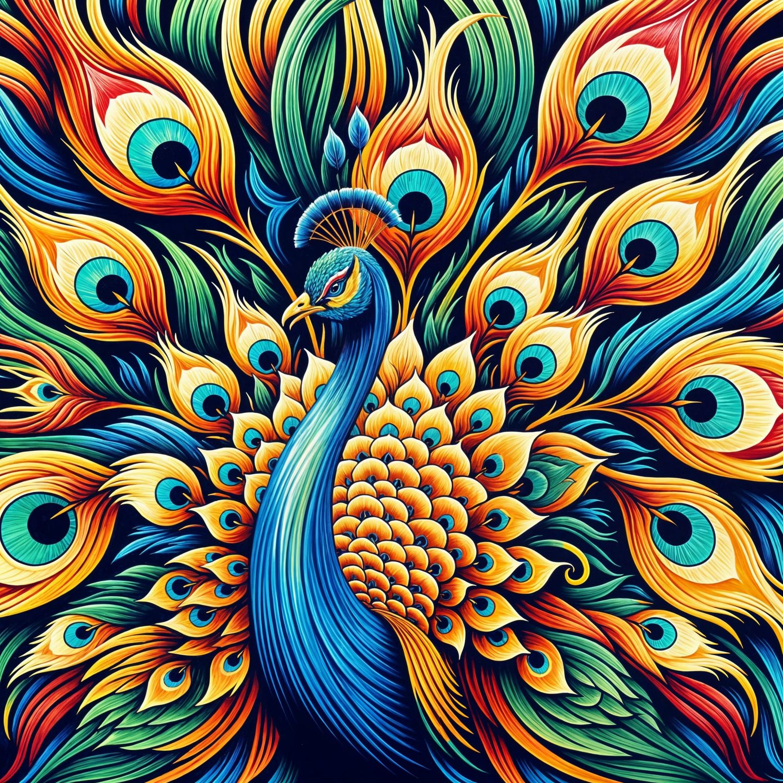 Radiant Peacock in Guohua Style Painting