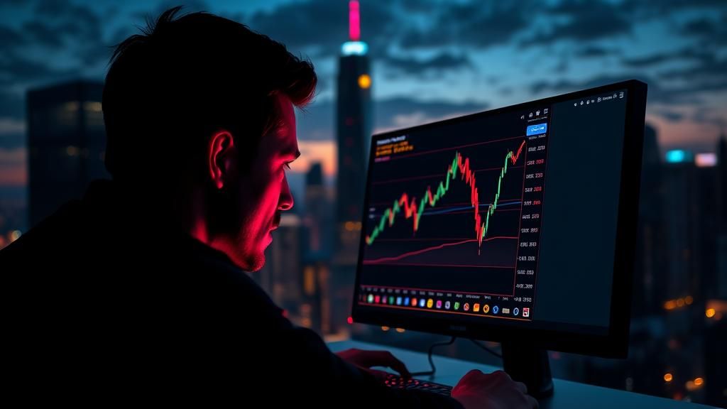 Bitcoin Monitor in Cyberpunk Cityscape