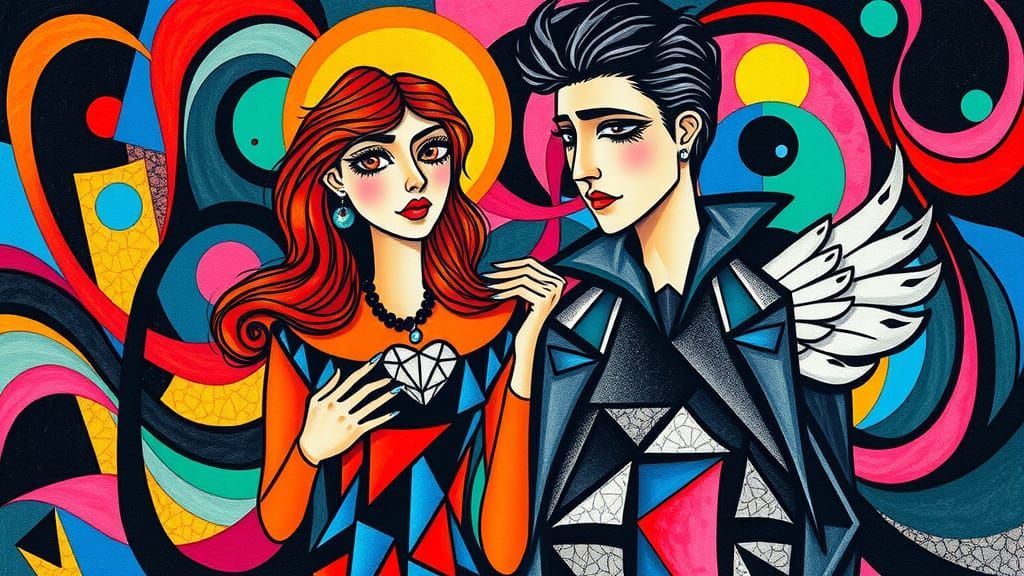 Cubist Heart Abstract in Vibrant Colors