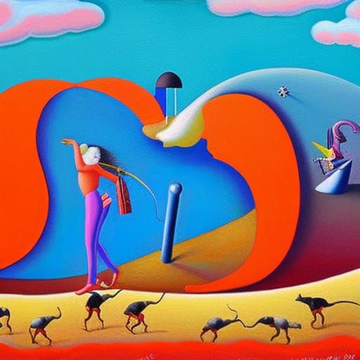 Colorful Surreal Naive-Art Painting of Depravity